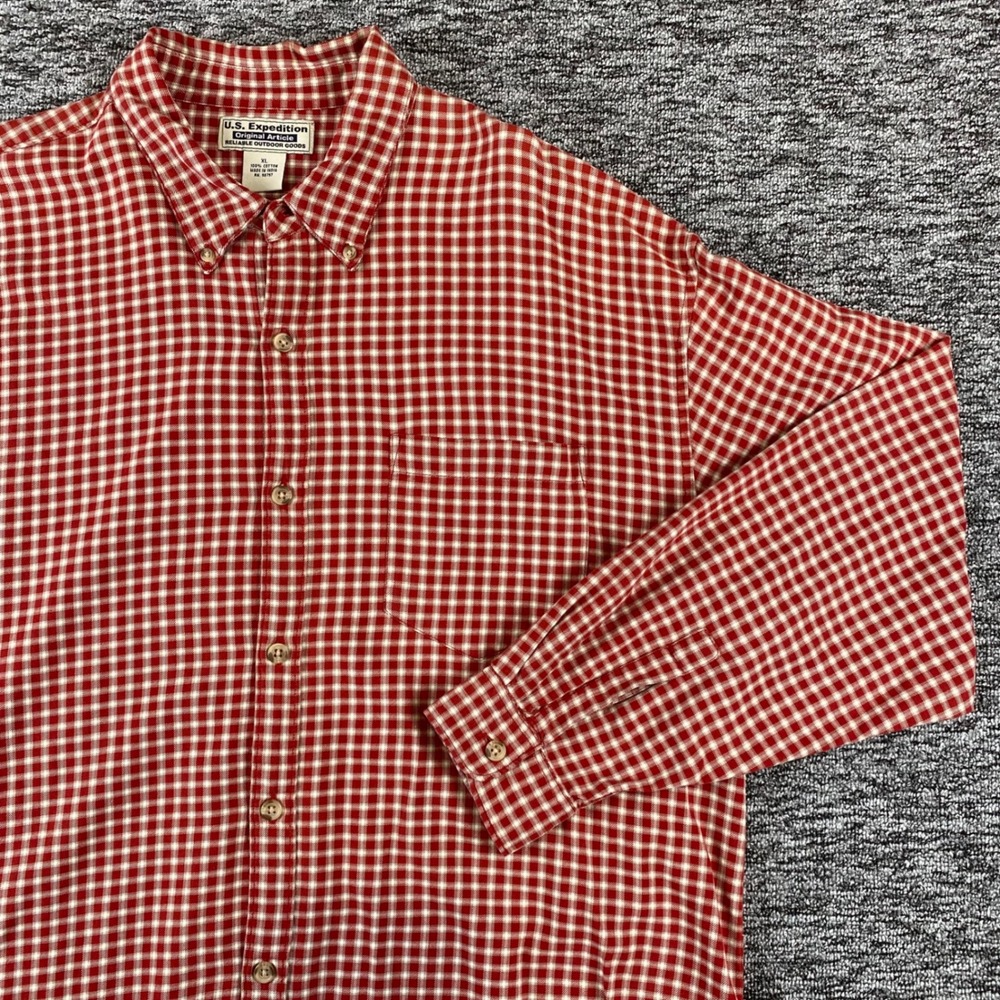 Vintage US Expedition Shirt Mens XL Red Gingham Cotton Button Down Long Sleeve